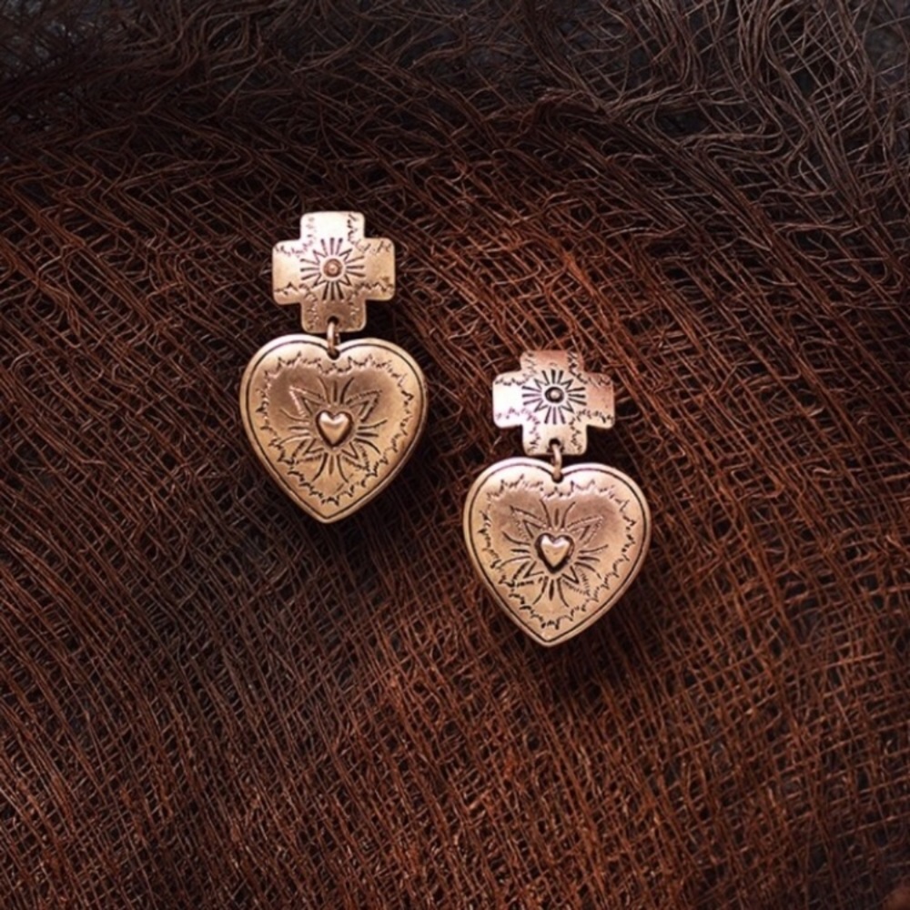 Aztec Heart & Cross Dangle Earrings - Picture 6 of 9